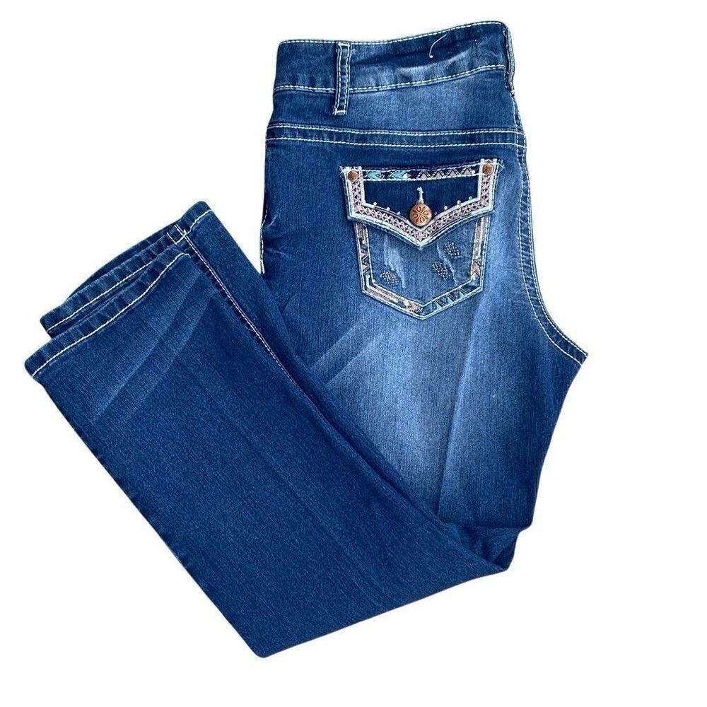 EST 1946 Denim Low Rise Crop Jeans Women’s 8 Whiskered Embellished Pocket 31x24